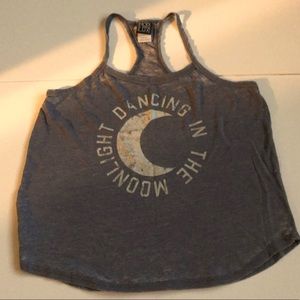 Heather blue tank top graphic print size large